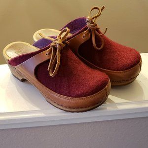 SANITA Danish Clogs Red Felt and Leather Shoes size 36 EUR 5.5-6 US
